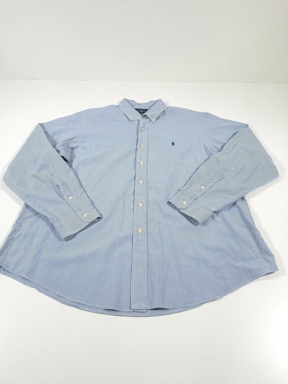 Ralph Lauren Shirt Mens 2XL Blue Stripe Custom Fit Long Sleeve Button Down Pony